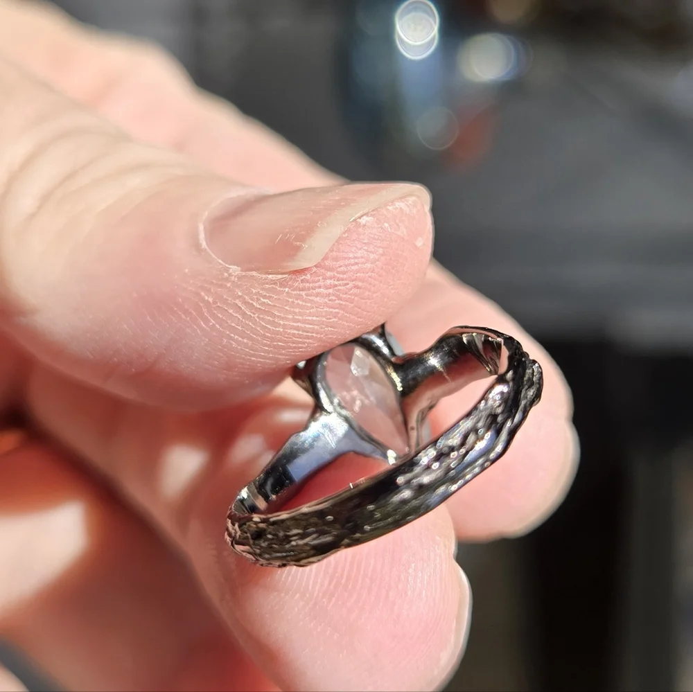 Aquamarine Pearcut Natural 6k Gemstone Syerling Rhodium & Gold Ring Sz7.5 - Picture 6 of 7